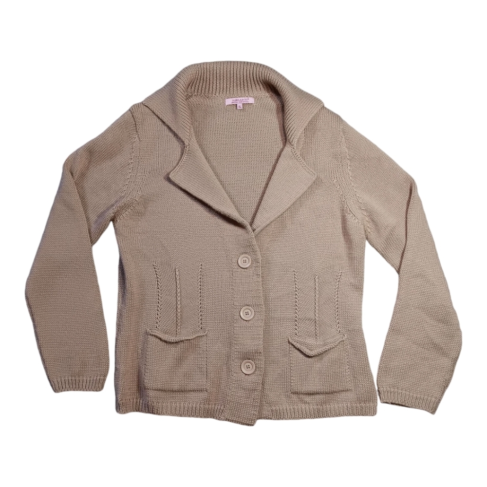 Hekla & Co Cardigan Sweater Women's XL Tan Merino Wool Preppy Academia Knit